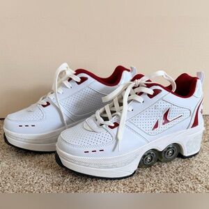 Afloat Skate Shoes Retractable Rollers Women’s Size 7.5 US White & Red VGC